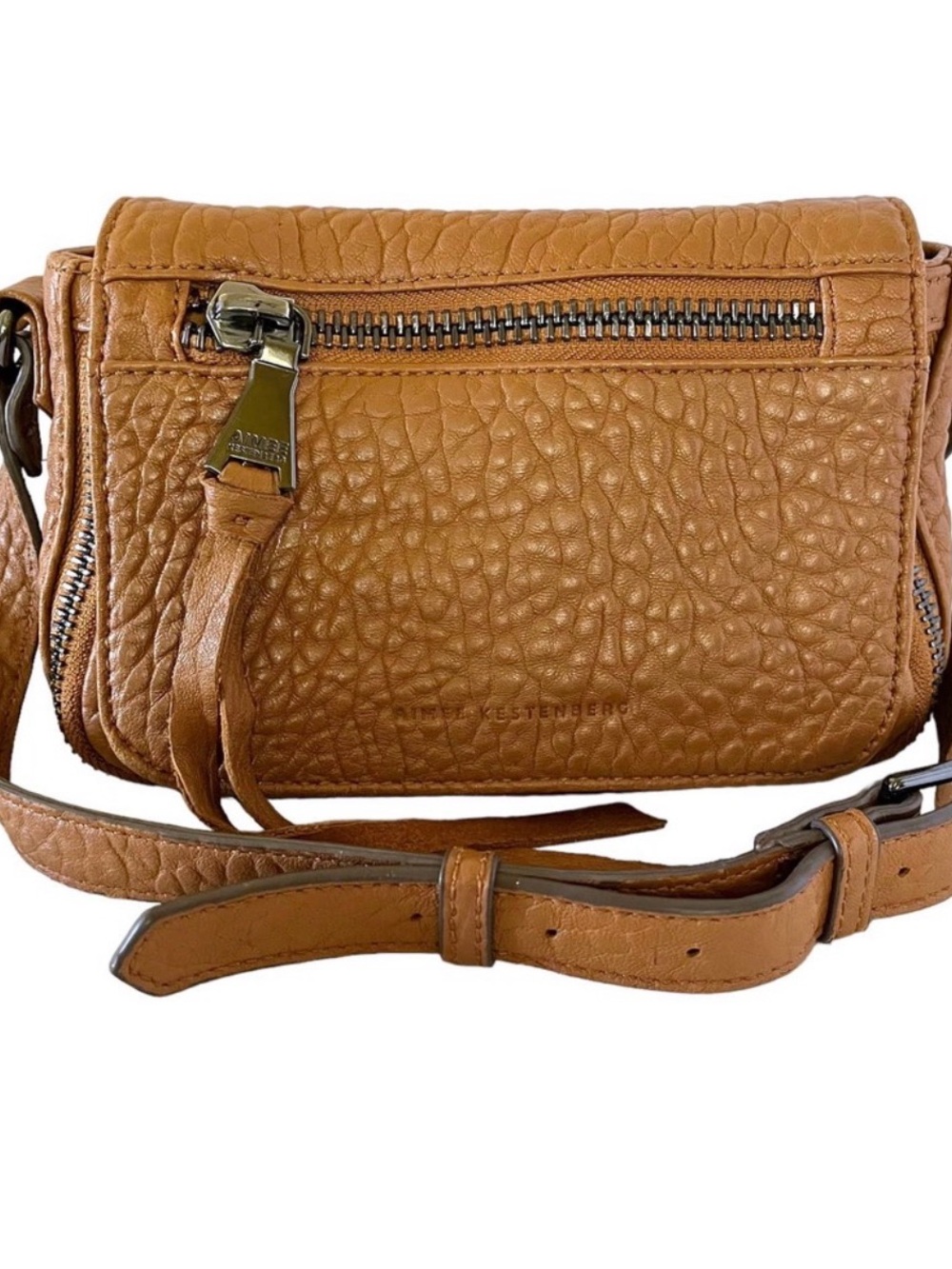 Aimee Kestenberg Tan Pebbled Leather Crossbody with Front Zip